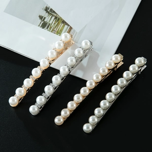 Set de 4 elegantes pinzas largas para el pelo de aleación con perlas y strass en oro y plata
