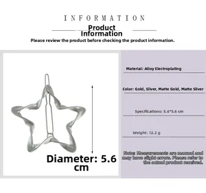 Detailoverzicht van sterhaarclip afmetingen 5,6 cm en matte zilverlegering