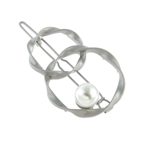 Minimalist silver twist double ring hair clip with elegant pearl accent for women