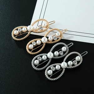 Lot de 4 barrettes à cheveux infini élégantes avec perles et strass en finitions métalliques