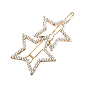Molletta per Capelli in Lega a Doppia Stella Minimalista per Donna Placcata Oro Argento con Künstliche Perle Sintetiche e Strass