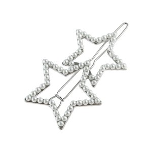 Fermagli per capelli a stella in argento con perle bianche e design a doppio pentagono