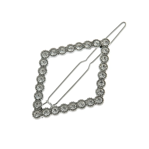 Silver hollow diamond shaped rhinestone hair clip with sparkling crystals for women