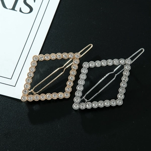 Chic hollow rhombus rhinestone hair clips set in gold and silver metal alloy finish