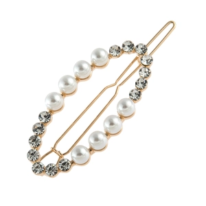 Barrette dorée évidée ovale avec perles et strass élégante pour coiffure femme