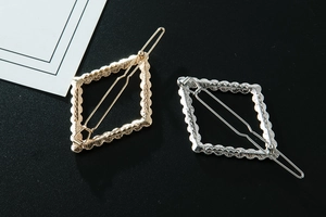 Hollow diamond rhinestone hair clips in gold and silver alloy finish for women
