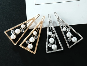 Vierer-Set geometrische Dreiecks-Haarklammern mit Kordelrahmen, Perlen und Strass