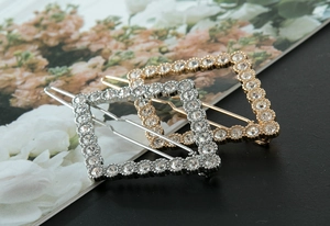 Three-piece geometric rhinestone hair clip set with gold and silver alloy finish