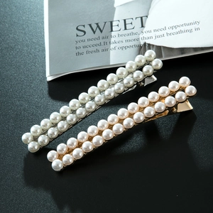 Détails de barrettes à cheveux tendance avec doubles rangées de perles blanches