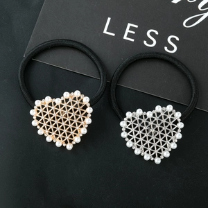 Élastiques à cheveux élégants en forme de cœur avec strass et perles or et argent