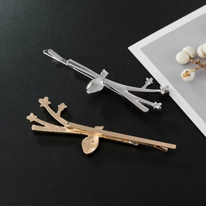 Minimalist branch reindeer antler hair pins in gold and silver finish for women