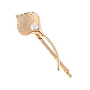 Elegant Calla Lily Metal Hair Clip With Faux Artificial Pearl Gold Silver Alloy Matte Texture Hairpin For Women Hair Accessories
