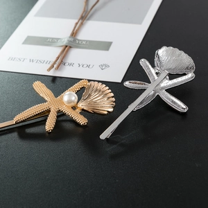 Modisches Seestern Muschel Perle Haarklammer Set mit Gold und Silber Legierung Finish