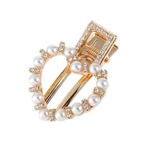 Mode Hohles Herz Künstliche Perle Strass Legierung Haarclip Elegant Gold Silber Entenschnabel Clip Süßer Haarschmuck Für Damen
