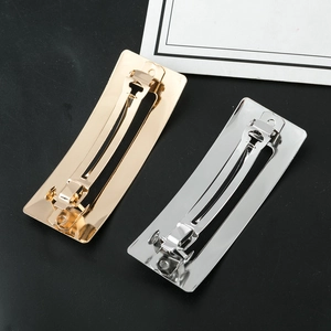 Minimalist rectangular hollow hair clips in polished gold and silver metal finishes