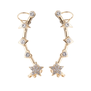 Japanese Style Small Star Pentagram Alloy Rhinestone Ear Climbers Geometric Heart Crawler Earrings Fashion Jewelry For Women