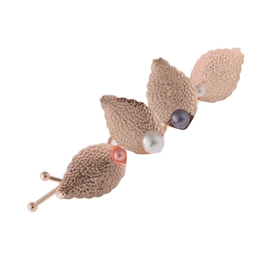 Elegant rose gold leaf hair clip with colorful pearls in a minimalist vintage style