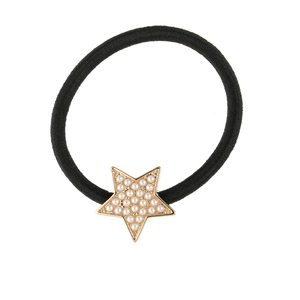 Élastique à cheveux noir avec un pendentif étoile doré orné de perles blanches