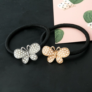 Élastiques à cheveux papillon avec perles et cristaux scintillants sur ruban noir souple