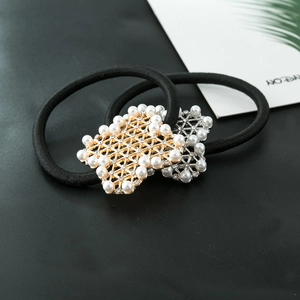Elegante Mesh-Blatt Haargummis mit Perlen und Strasssteinen in Gold- und Silberset