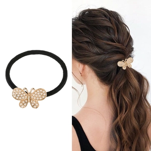 Élastique à Cheveux Papillon Élégant avec Strass et Künstliche Perles d'Imitation pour Femmes Or Argent Alliage Scrunchie Accessoires
