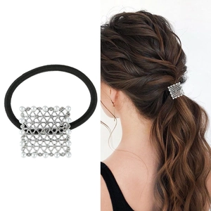 Chouchou Carré Créatif avec Künstliche Perles et Strass en Alliage Géométrique Creux Corde à Cheveux Luxe Français Élastique pour Femmes
