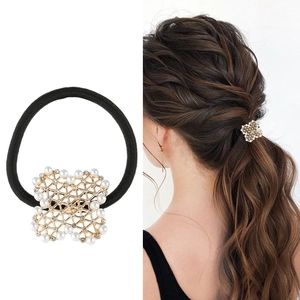 Eleganter Geometrischer Gitter Künstliche Perlen Strass Haargummi Legierung Gold Silber Hoch弹性 Haarband Styling Zubehör Damen