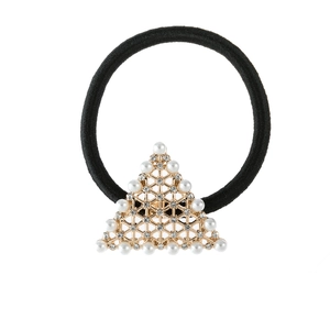 Élastique à cheveux triangle doré avec perles et cristaux sur ruban noir