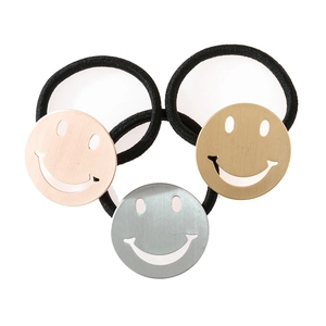 Lot de 3 chouchous avec pendentif visage souriant en métal brossé, or, or rose et argenté