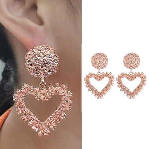 Alloy Hammered Heart Dangle Earrings Hollow Out Statement Vintage Jewelry For Women Party Wedding Gold Silver Rose Gold Style