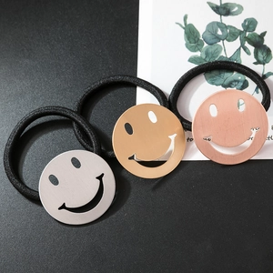 Lot de trois élastiques à cheveux smiley en métal brossé argenté, doré et rose doré