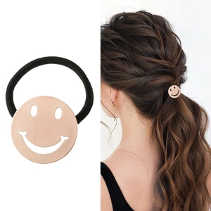 Élastique à Cheveux Minimaliste en Alliage Métal Brossé Visage Souriant Support de Queue de Cheval Haute Élasticité Or Argent Or Rose Accessoires Femme