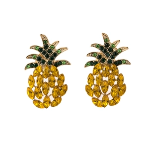 Boucles d'oreilles ananas avec cristaux jaunes et verts sur base en alliage doré