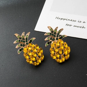 Boucles d'oreilles ananas dorées avec cristaux étincelants jaunes et verts pour femme