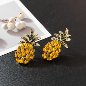 Boucles d'oreilles ananas avec cristaux jaunes et verts sur base dorée