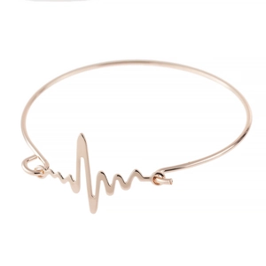 Bracelet Jonc Ouvert Minimaliste en Métal de Fer Battement de Coeur ECG pour Femmes Bijoux Géométriques Onde de Pouls Coeur