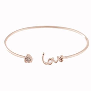 Alloy Rhinestone Heart Love Letter Open Bangle For Women Elegant Electroplated Gold Silver Rose Gold Fashion Jewelry Bracelet