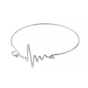 Bracelet jonc ouvert argenté avec design minimaliste d'électrocardiogramme pour femme