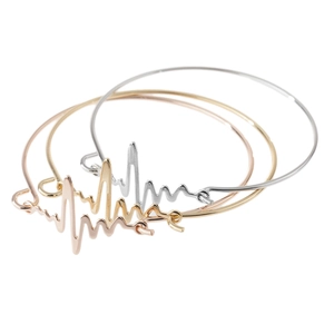 Lot de 3 bracelets joncs ouverts électrocardiogramme en argent, or et or rose