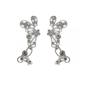 Vue détaillée des boucles d'oreilles papillon argentées avec strass brillants