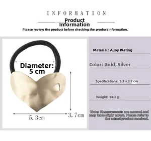 Detail view of heart-shaped hair tie showing dimensions 5.3x3.7cm and elastic band