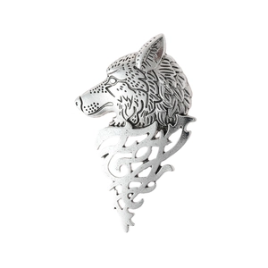 Vintage silver wolf head totem brooch with hollow alloy details for men and women