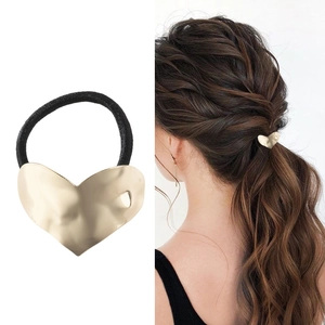 Electroplated Metal Hammered Heart Hair Tie Minimalist Geometric Elastic Hair Rope For Women Exquisite Hair Accessories Gift