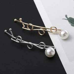 Minimalist geometric metal hair clips with pearl detail in gold and silver finish