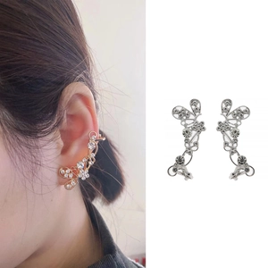 Boucle d'Oreille Clip Papillon Creux de Mode en Alliage Avec Strass Étincelants Crochet d'Oreille pour Femme Bijoux Sans Perçage