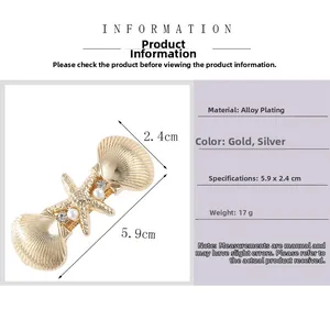Détails des dimensions de la pince à cheveux étoile de mer et coquillages avec perles
