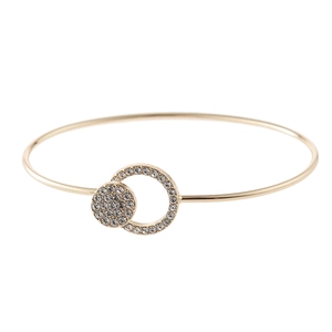 Chic gold-plated open cuff bracelet featuring interlocking crystal-encrusted circles