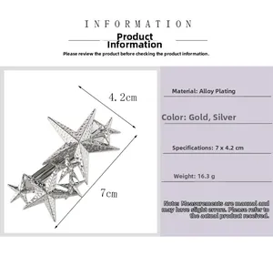 Detailed size specifications for alloy star hair clip with hammered metal texture