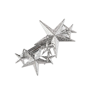 Textured alloy hair clip featuring overlapping silver stars for women and girls