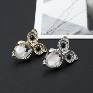 Exquisite owl brooches with crystal body and alloy base in gold and silver set